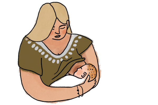 Grafik von schlafender Mutter mit Baby