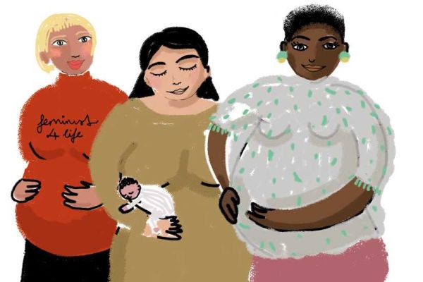 Grafik von 2 Schwangeren und einer Mutter mit Baby am Arm