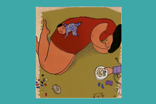 Grafik von schlafender Mutter mit Baby