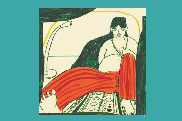 Grafik von sitzender Schwangerer